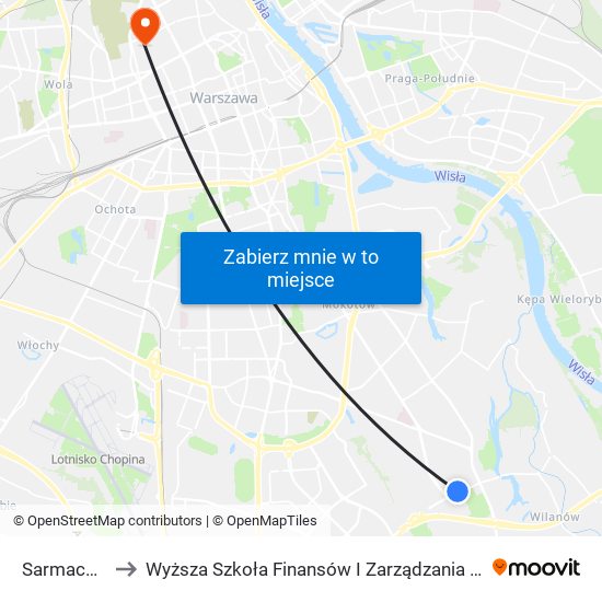 Sarmacka 02 to Wyższa Szkoła Finansów I Zarządzania W Warszawie map