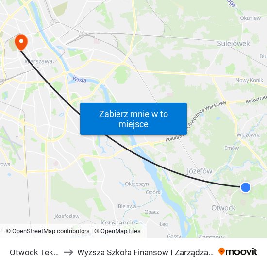 Otwock Teklin II 02 to Wyższa Szkoła Finansów I Zarządzania W Warszawie map