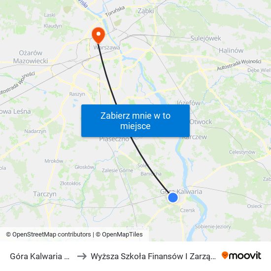 Góra Kalwaria Marianki 01 to Wyższa Szkoła Finansów I Zarządzania W Warszawie map