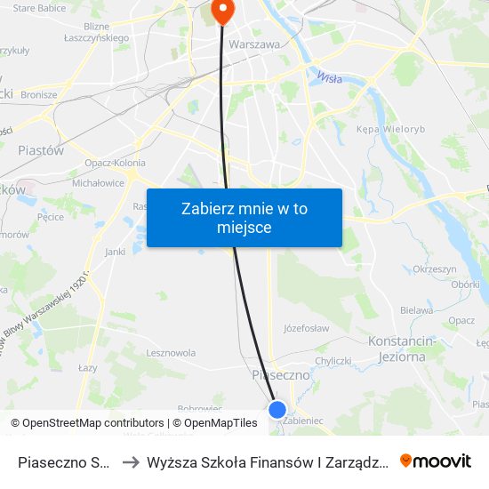 Piaseczno Szpital 02 to Wyższa Szkoła Finansów I Zarządzania W Warszawie map