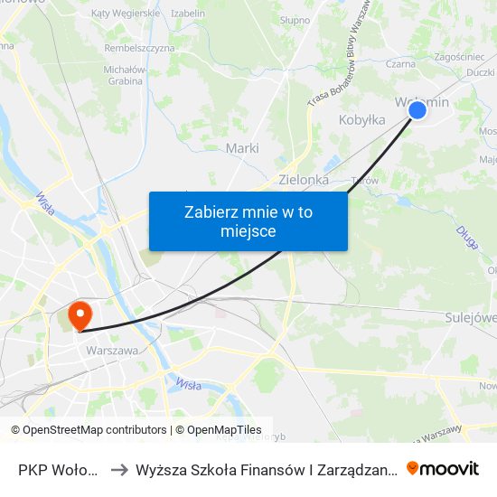 PKP Wołomin 01 to Wyższa Szkoła Finansów I Zarządzania W Warszawie map