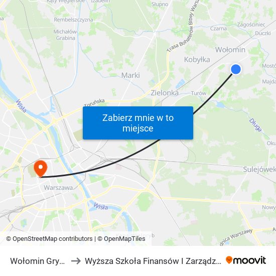 Wołomin Gryczana 02 to Wyższa Szkoła Finansów I Zarządzania W Warszawie map