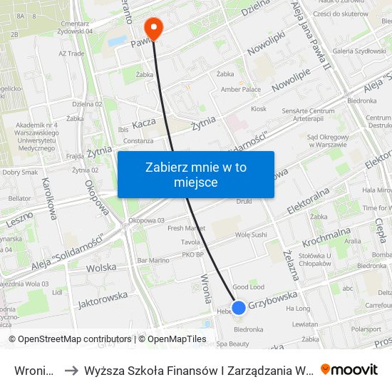 Wronia 01 to Wyższa Szkoła Finansów I Zarządzania W Warszawie map