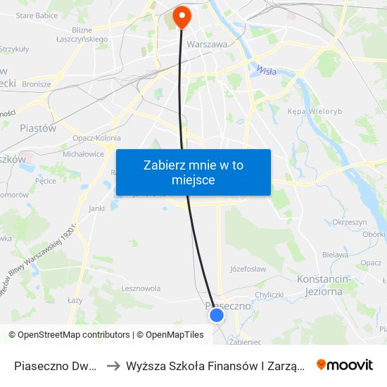 Piaseczno Dworcowa 01 to Wyższa Szkoła Finansów I Zarządzania W Warszawie map