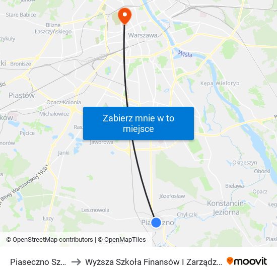 Piaseczno Szkolna 03 to Wyższa Szkoła Finansów I Zarządzania W Warszawie map