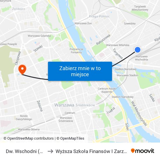 Dw. Wschodni (Kijowska) 15 to Wyższa Szkoła Finansów I Zarządzania W Warszawie map