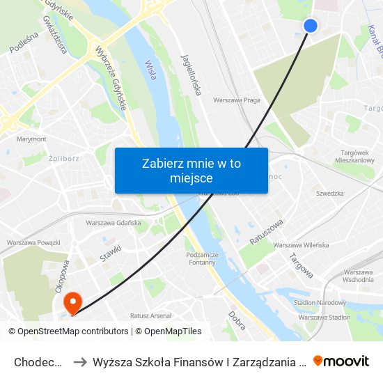 Chodecka to Wyższa Szkoła Finansów I Zarządzania W Warszawie map