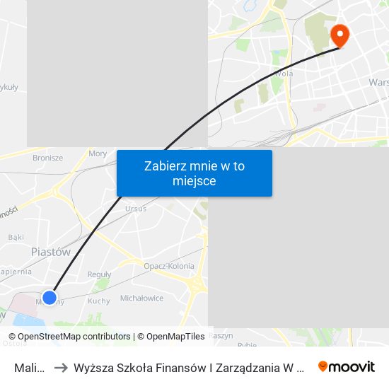 Malichy to Wyższa Szkoła Finansów I Zarządzania W Warszawie map