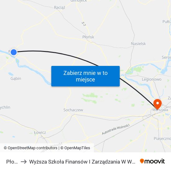 Płock to Wyższa Szkoła Finansów I Zarządzania W Warszawie map