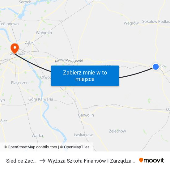 Siedlce Zachodnie to Wyższa Szkoła Finansów I Zarządzania W Warszawie map