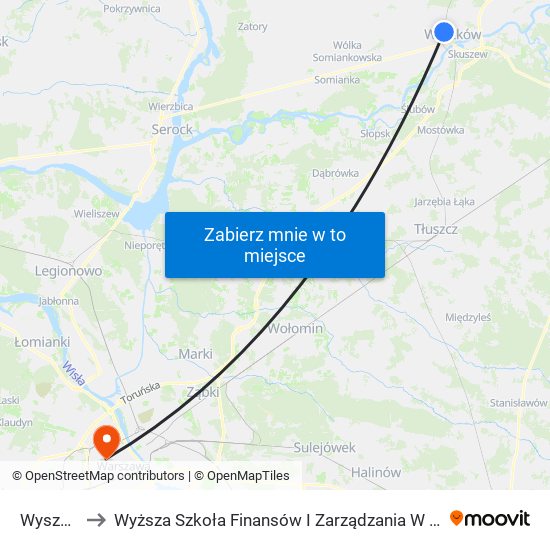 Wyszków to Wyższa Szkoła Finansów I Zarządzania W Warszawie map