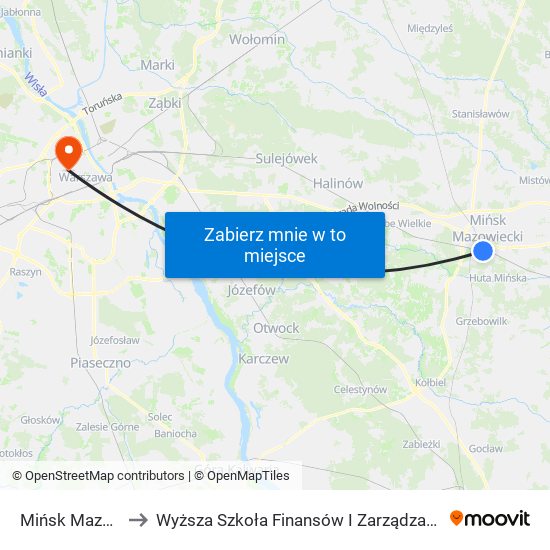 Mińsk Mazowiecki to Wyższa Szkoła Finansów I Zarządzania W Warszawie map