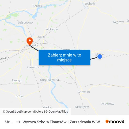 Mrozy to Wyższa Szkoła Finansów I Zarządzania W Warszawie map