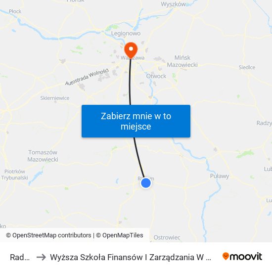 Radom to Wyższa Szkoła Finansów I Zarządzania W Warszawie map