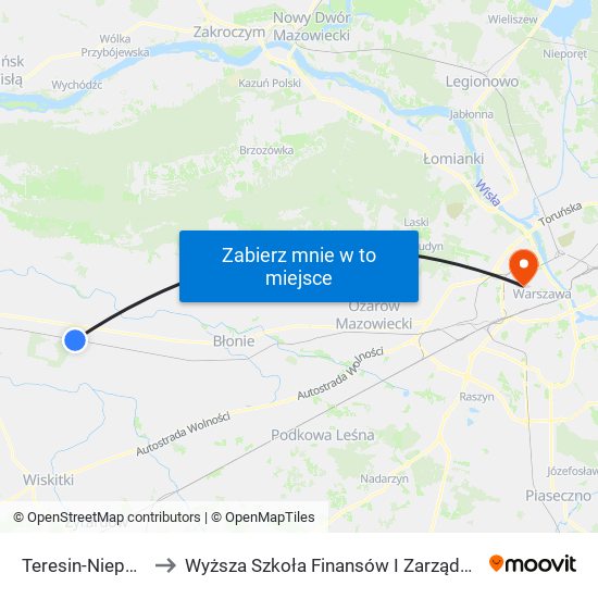 Teresin-Niepokalanów to Wyższa Szkoła Finansów I Zarządzania W Warszawie map