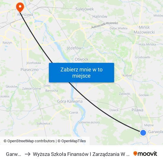 Garwolin to Wyższa Szkoła Finansów I Zarządzania W Warszawie map