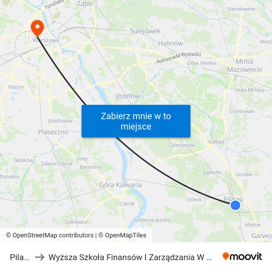 Pilawa to Wyższa Szkoła Finansów I Zarządzania W Warszawie map