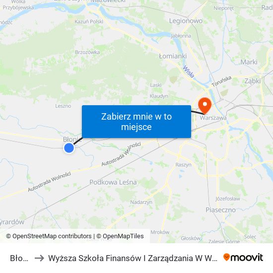 Błonie to Wyższa Szkoła Finansów I Zarządzania W Warszawie map