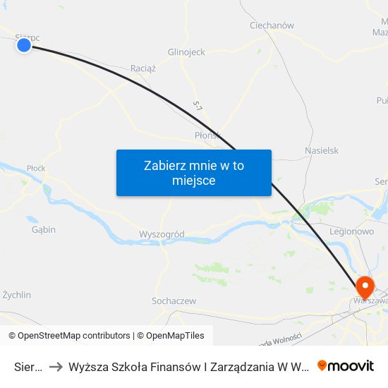 Sierpc to Wyższa Szkoła Finansów I Zarządzania W Warszawie map