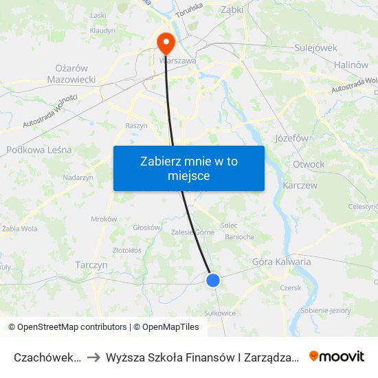 Czachówek Górny to Wyższa Szkoła Finansów I Zarządzania W Warszawie map