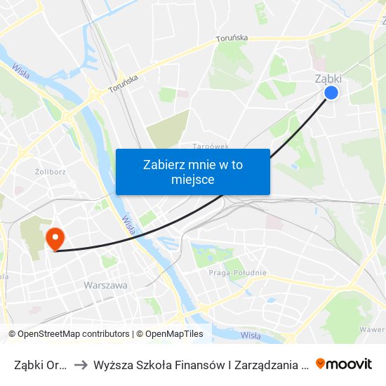 Ząbki Orla 01 to Wyższa Szkoła Finansów I Zarządzania W Warszawie map