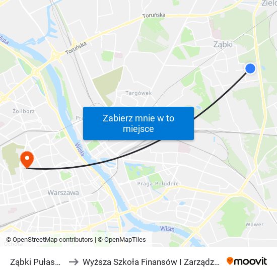 Ząbki Pułaskiego 01 to Wyższa Szkoła Finansów I Zarządzania W Warszawie map