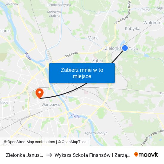 Zielonka Januszewicza to Wyższa Szkoła Finansów I Zarządzania W Warszawie map