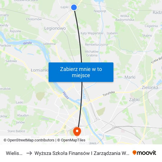 Wieliszew to Wyższa Szkoła Finansów I Zarządzania W Warszawie map