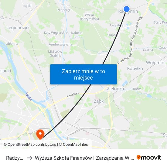 Radzymin to Wyższa Szkoła Finansów I Zarządzania W Warszawie map