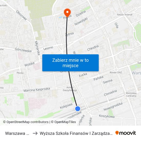 Warszawa Główna to Wyższa Szkoła Finansów I Zarządzania W Warszawie map