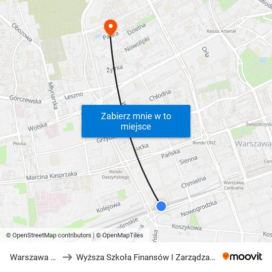 Warszawa Ochota to Wyższa Szkoła Finansów I Zarządzania W Warszawie map