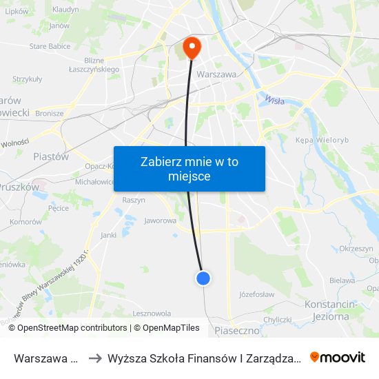 Warszawa Jeziorki to Wyższa Szkoła Finansów I Zarządzania W Warszawie map