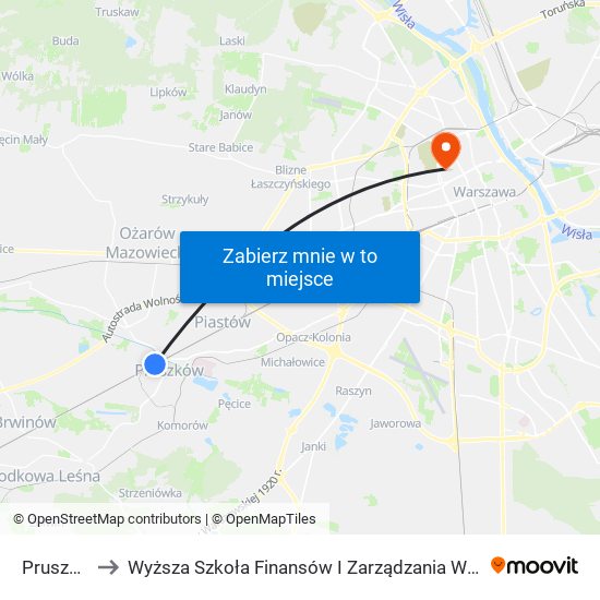 Pruszków to Wyższa Szkoła Finansów I Zarządzania W Warszawie map