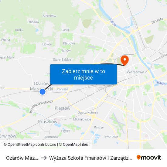 Ożarów Mazowiecki to Wyższa Szkoła Finansów I Zarządzania W Warszawie map