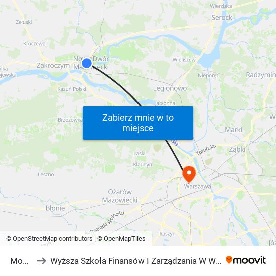 Modlin to Wyższa Szkoła Finansów I Zarządzania W Warszawie map