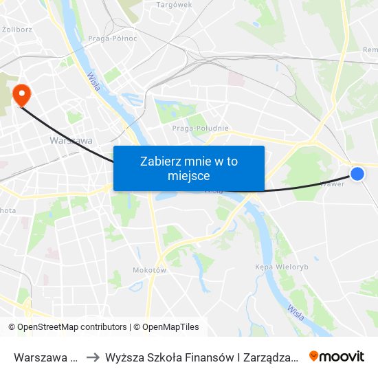 Warszawa Wawer to Wyższa Szkoła Finansów I Zarządzania W Warszawie map