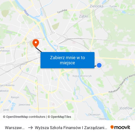 Warszawa Anin to Wyższa Szkoła Finansów I Zarządzania W Warszawie map