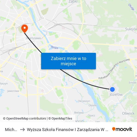 Michalin to Wyższa Szkoła Finansów I Zarządzania W Warszawie map