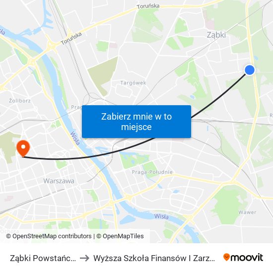 Ząbki Powstańców Park 01 to Wyższa Szkoła Finansów I Zarządzania W Warszawie map