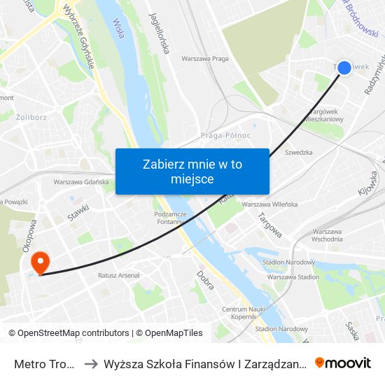 Metro Trocka 01 to Wyższa Szkoła Finansów I Zarządzania W Warszawie map