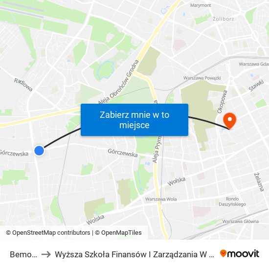 Bemowo to Wyższa Szkoła Finansów I Zarządzania W Warszawie map