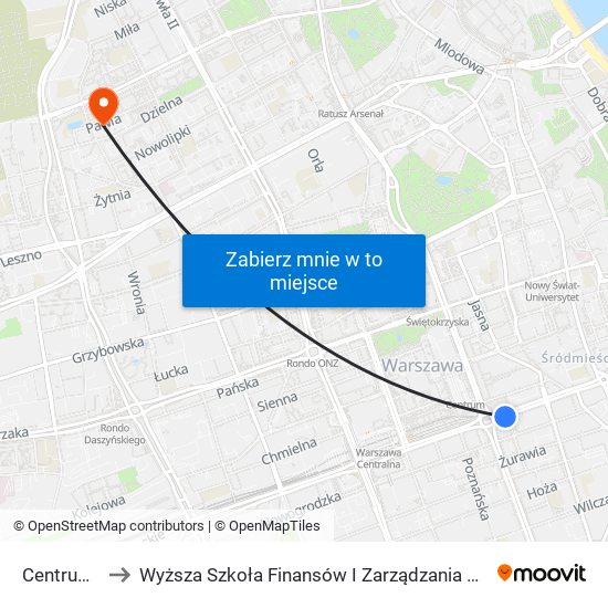 Centrum to Wyższa Szkoła Finansów I Zarządzania W Warszawie map