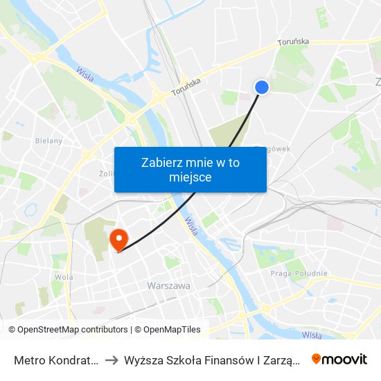 Metro Kondratowicza to Wyższa Szkoła Finansów I Zarządzania W Warszawie map