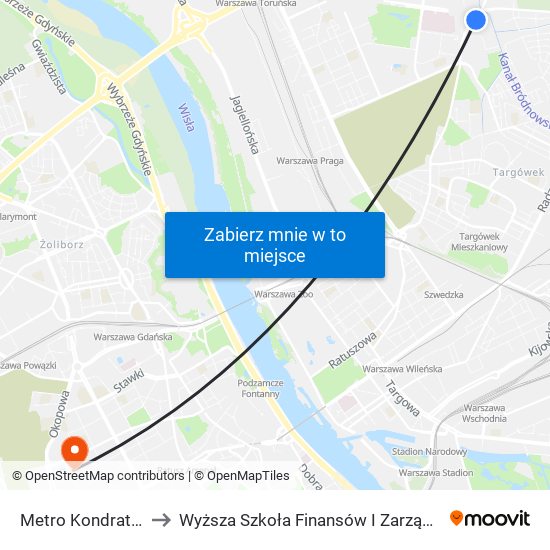 Metro Kondratowicza to Wyższa Szkoła Finansów I Zarządzania W Warszawie map