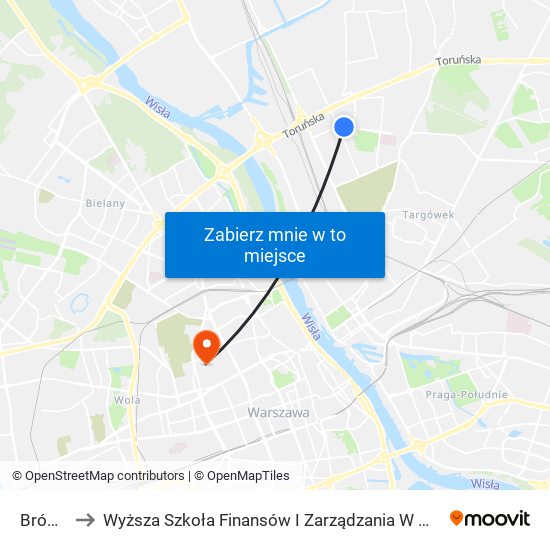 Bródno to Wyższa Szkoła Finansów I Zarządzania W Warszawie map