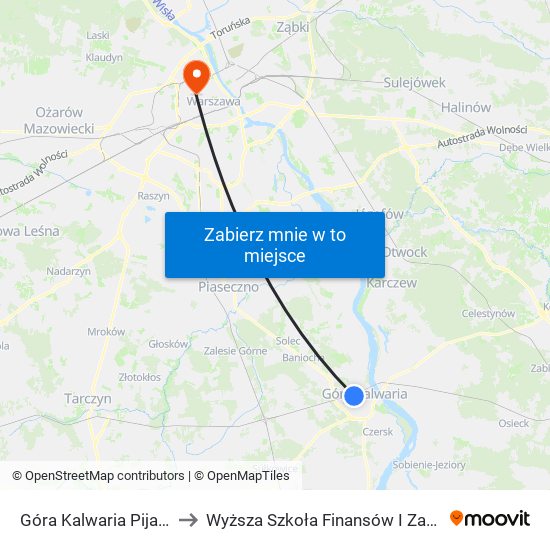 Góra Kalwaria Pijarska - Basen 01 to Wyższa Szkoła Finansów I Zarządzania W Warszawie map