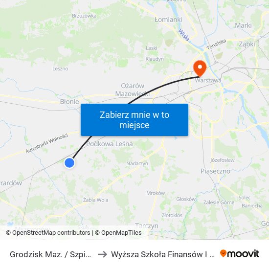 Grodzisk Maz. / Szpital / Kołłątaja 01 (Nż) to Wyższa Szkoła Finansów I Zarządzania W Warszawie map