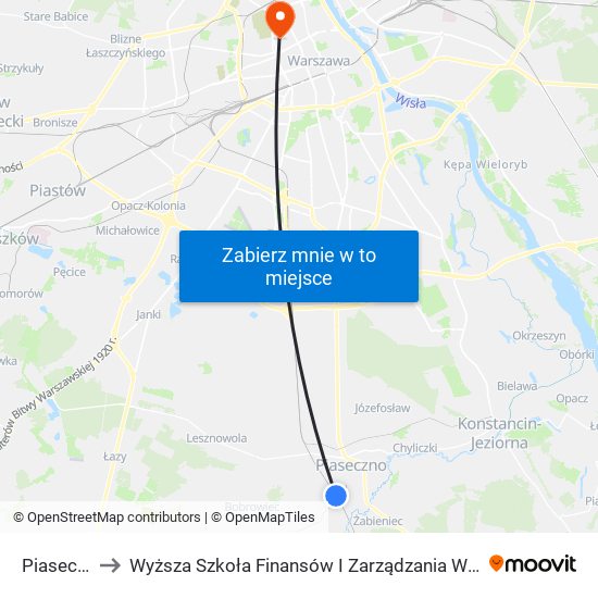 Piaseczno to Wyższa Szkoła Finansów I Zarządzania W Warszawie map