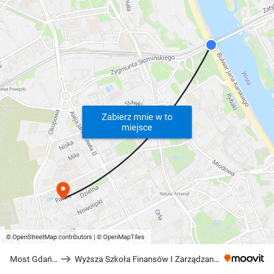 Most Gdański 03 to Wyższa Szkoła Finansów I Zarządzania W Warszawie map