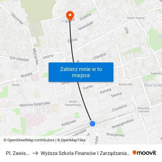 Pl. Zawiszy 13 to Wyższa Szkoła Finansów I Zarządzania W Warszawie map